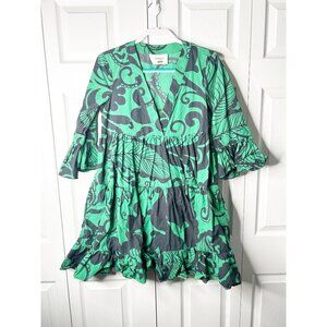 Double J Jennifer Jane Green Black Printed Cotton Dress Women's Size Medium M